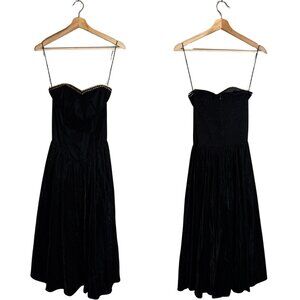 Vintage Positively Ellyn Strapless Drop Waist Velvet Midi Dress Women's 6 Black